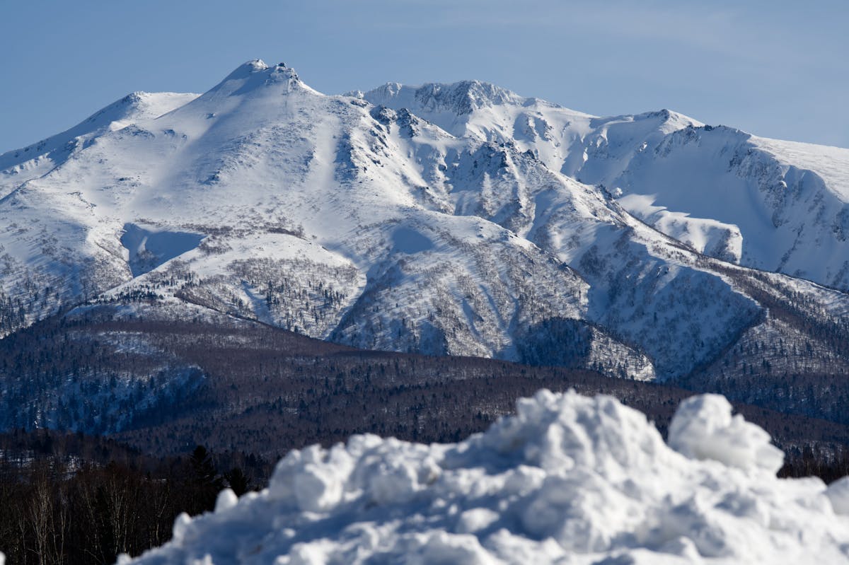 Snowcapped Mount Asahi peak in winter Hokkaido Japan