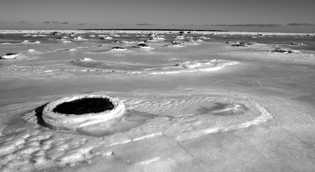 Frozen seascape with ice formations stretching to the horizon
