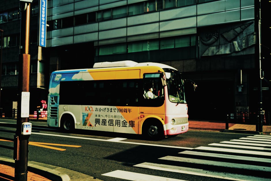 City bus at an urban crosswalk in Japan