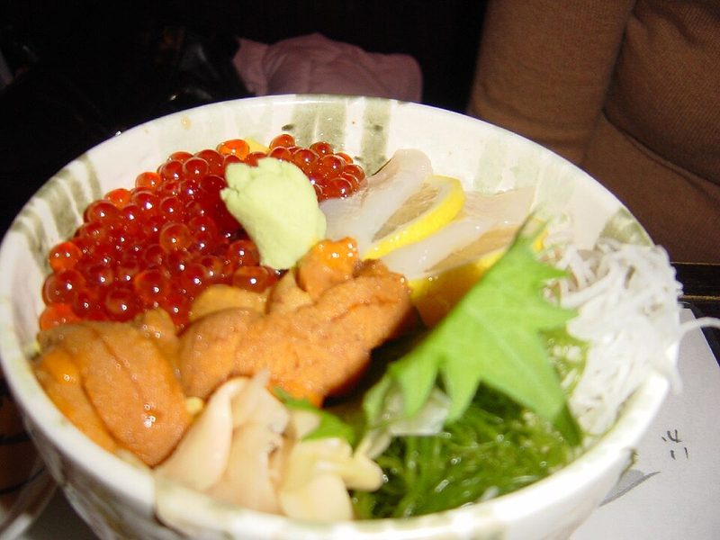Fresh chirashi sushi seafood rice bowl from a sushi restaurant in Otaru Hokkaido