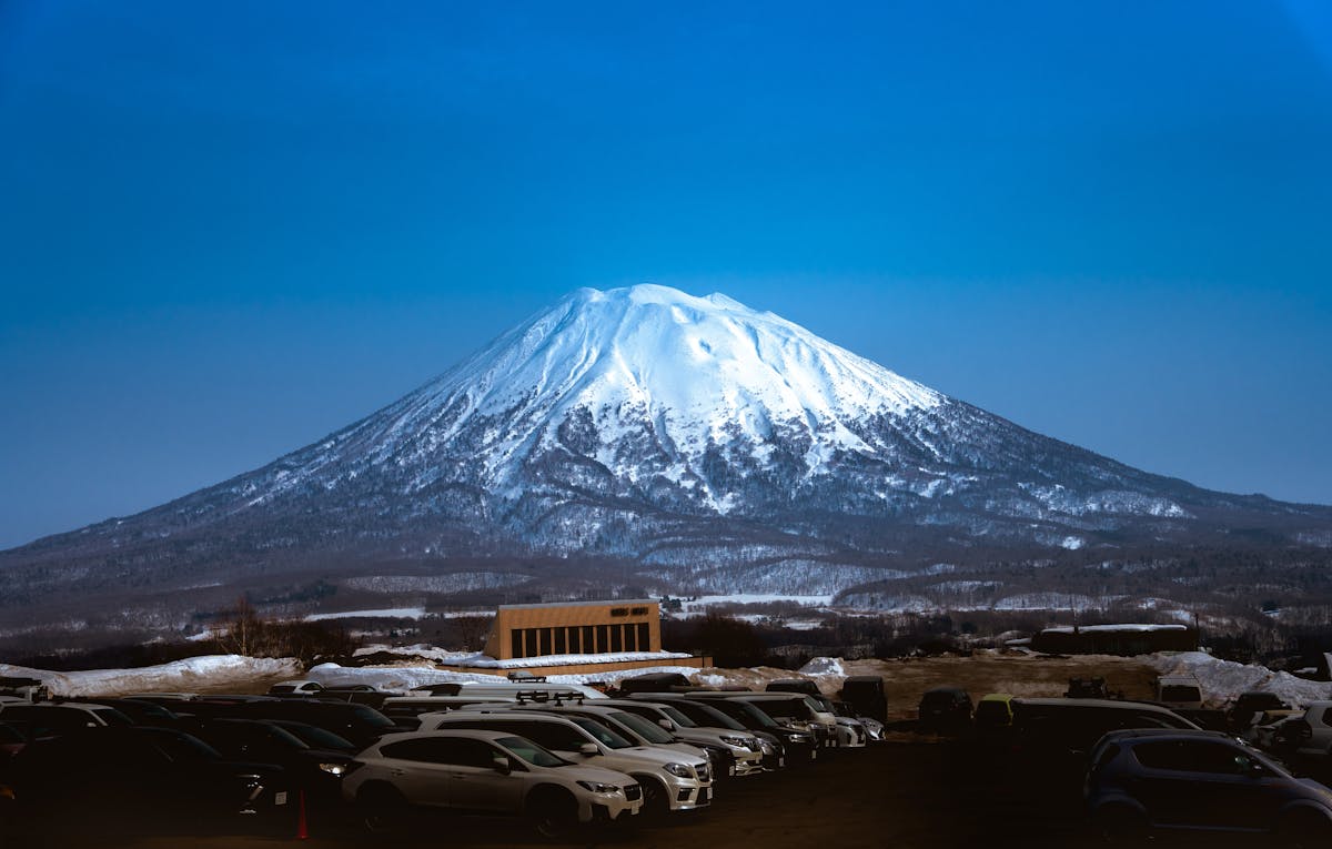 Snow-capped Mount Yotei in Niseko Hokkaido with clear blue sky
