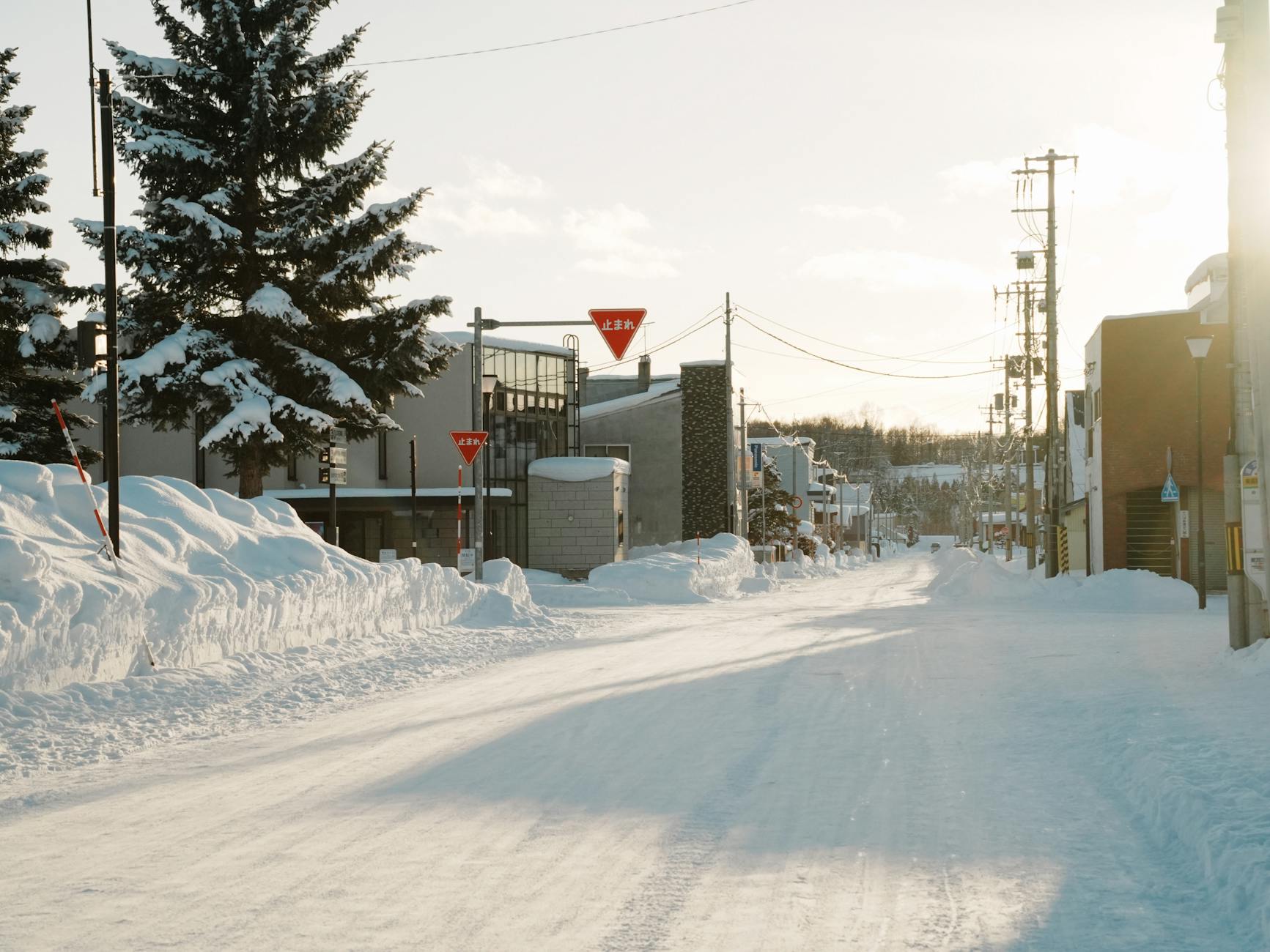 Snowy winter street in Hokkaido Japan