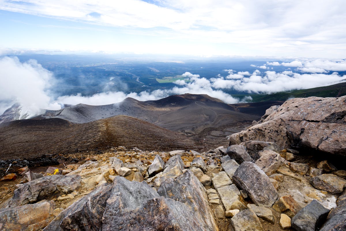 Volcanic terrain and clouds on a Hokkaido mountain slope near Biei