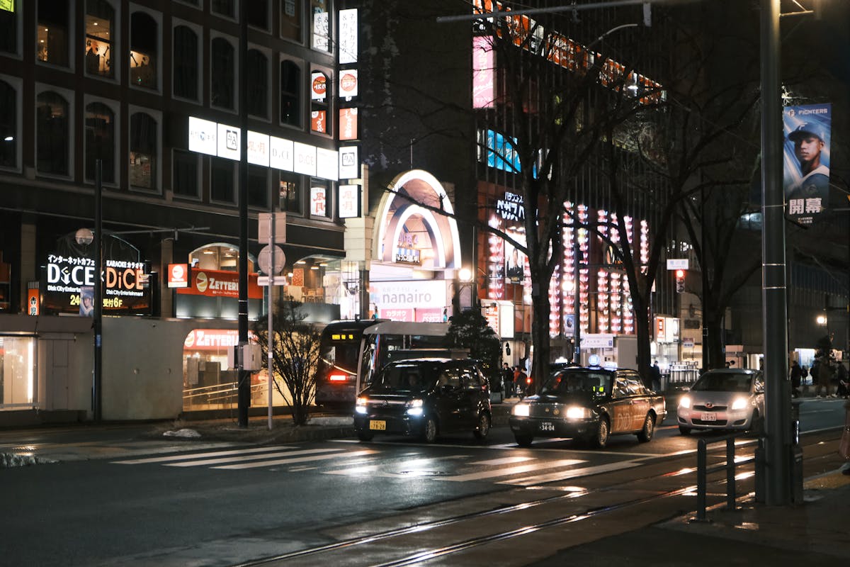 Illuminated nightlife streets in Sapporo, Hokkaido, Japan