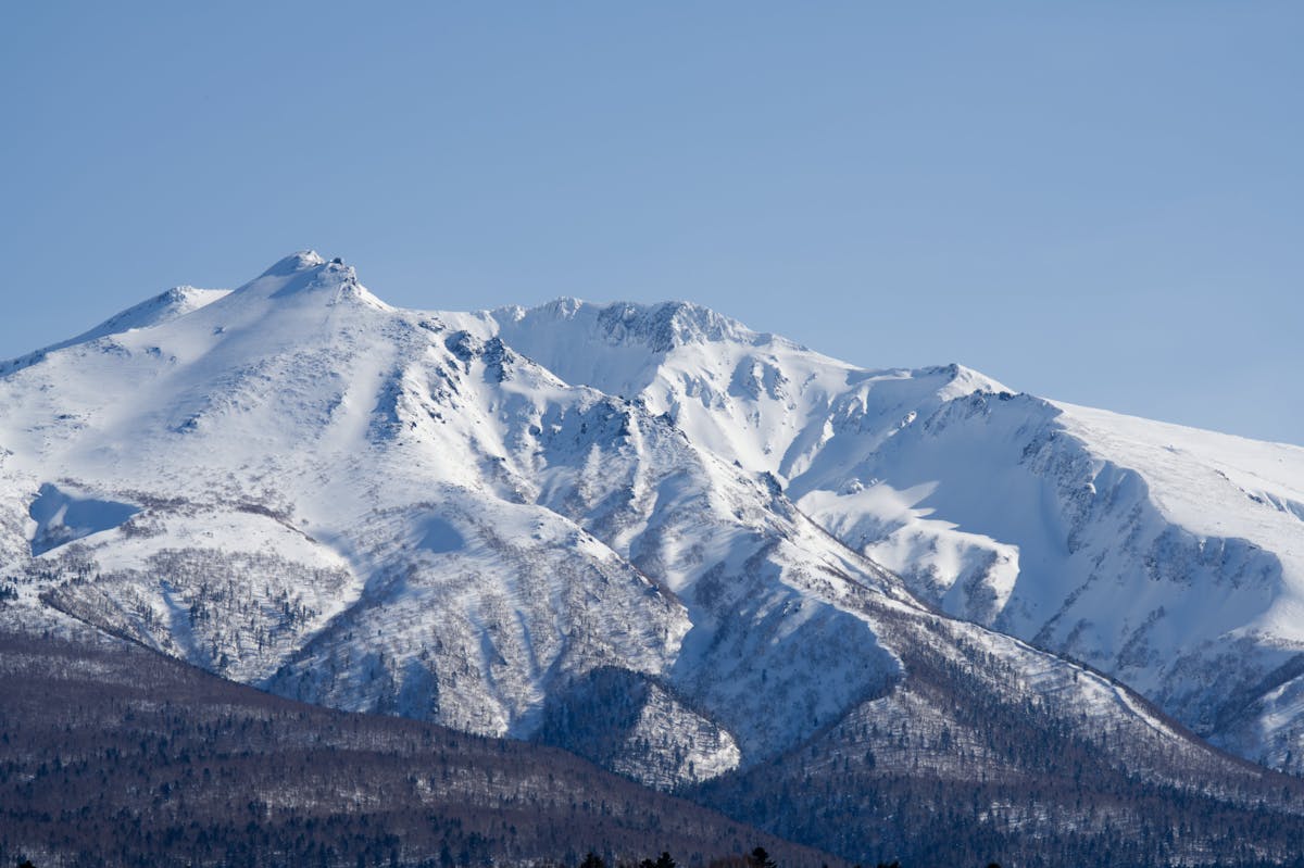Snow covered mountains and hills in the Niseko area of Hokkaido in winter