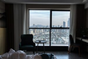japanese hotel room window city view