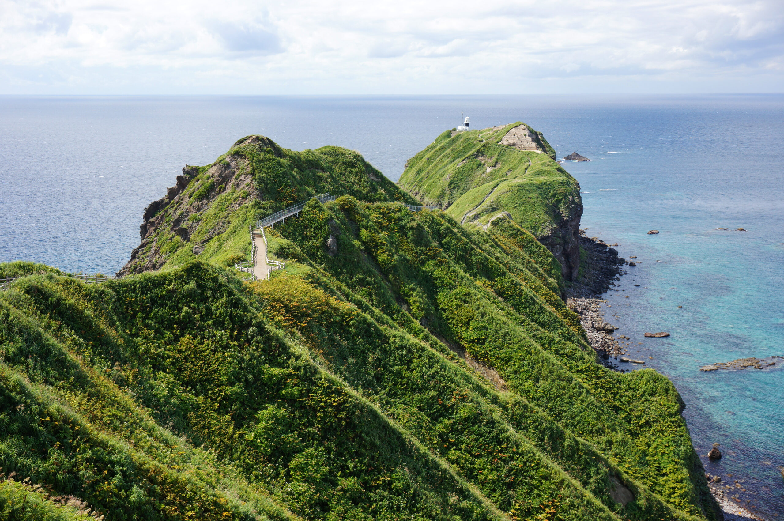 Panoramic view of Cape Kamui on the Shakotan Peninsula with cliffs and Sea of Japan