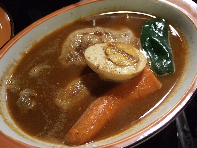 Chicken and vegetable soup curry at Puru-puru restaurant in Sapporo