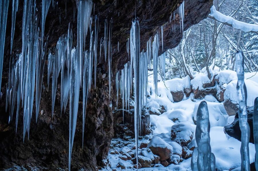 Bamboo Ice Cave: Snowshoe to see a natural phenomenon! - Entering the bamboo ice cave