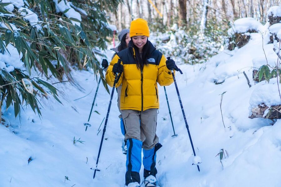 Lake Tachibana: Snowshoe to a frozen lake! - Reaching the ridgeline and descending to Lake Tachibana